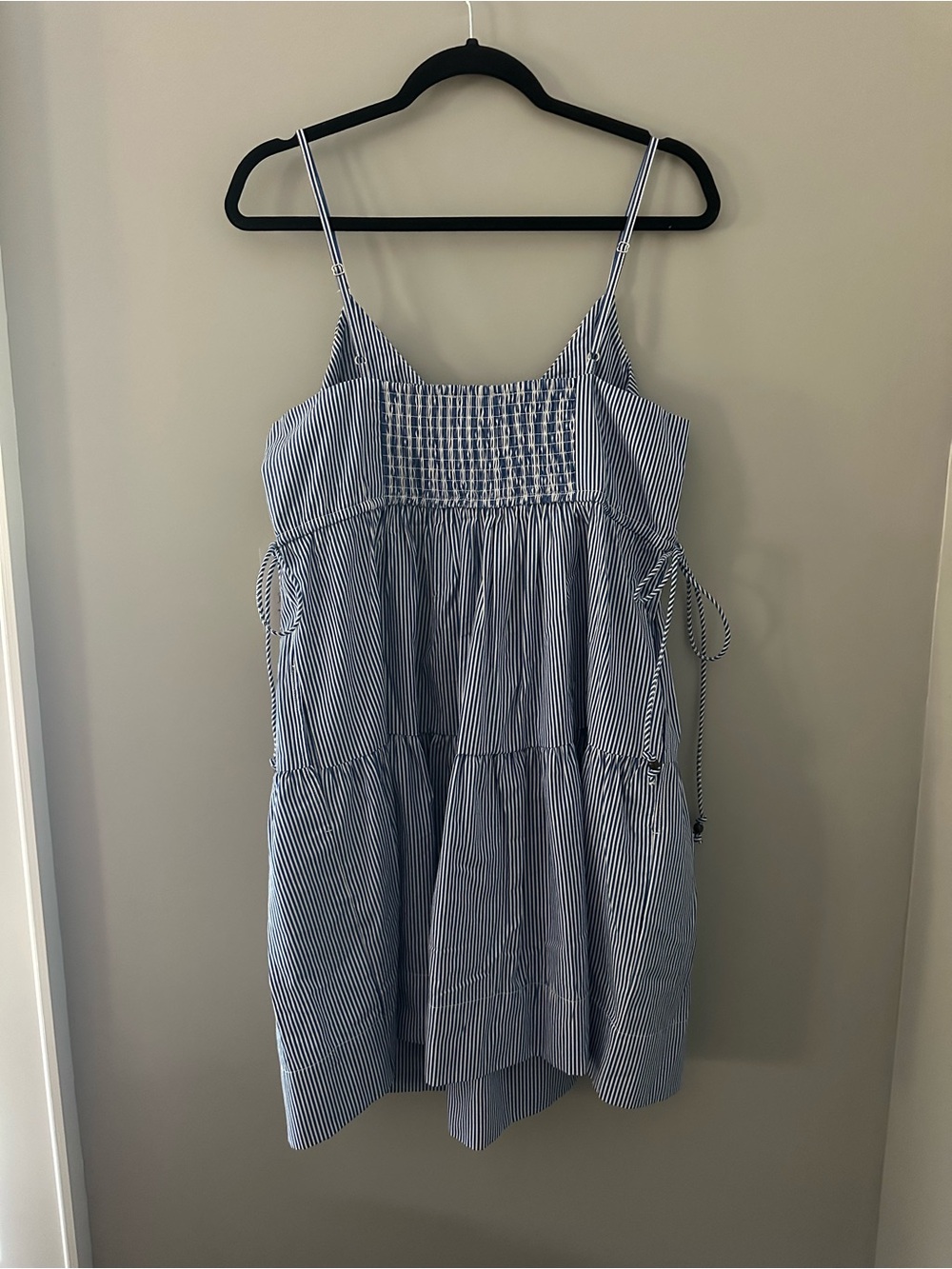 NWT Cotton Striped Blue Spaghetti Strap Tiered Mini Dress - Picture 5 of 6